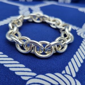 Ann Taylor LOFT Chunky Silvertone Stetch Bracelet Large Cable Link Bangle